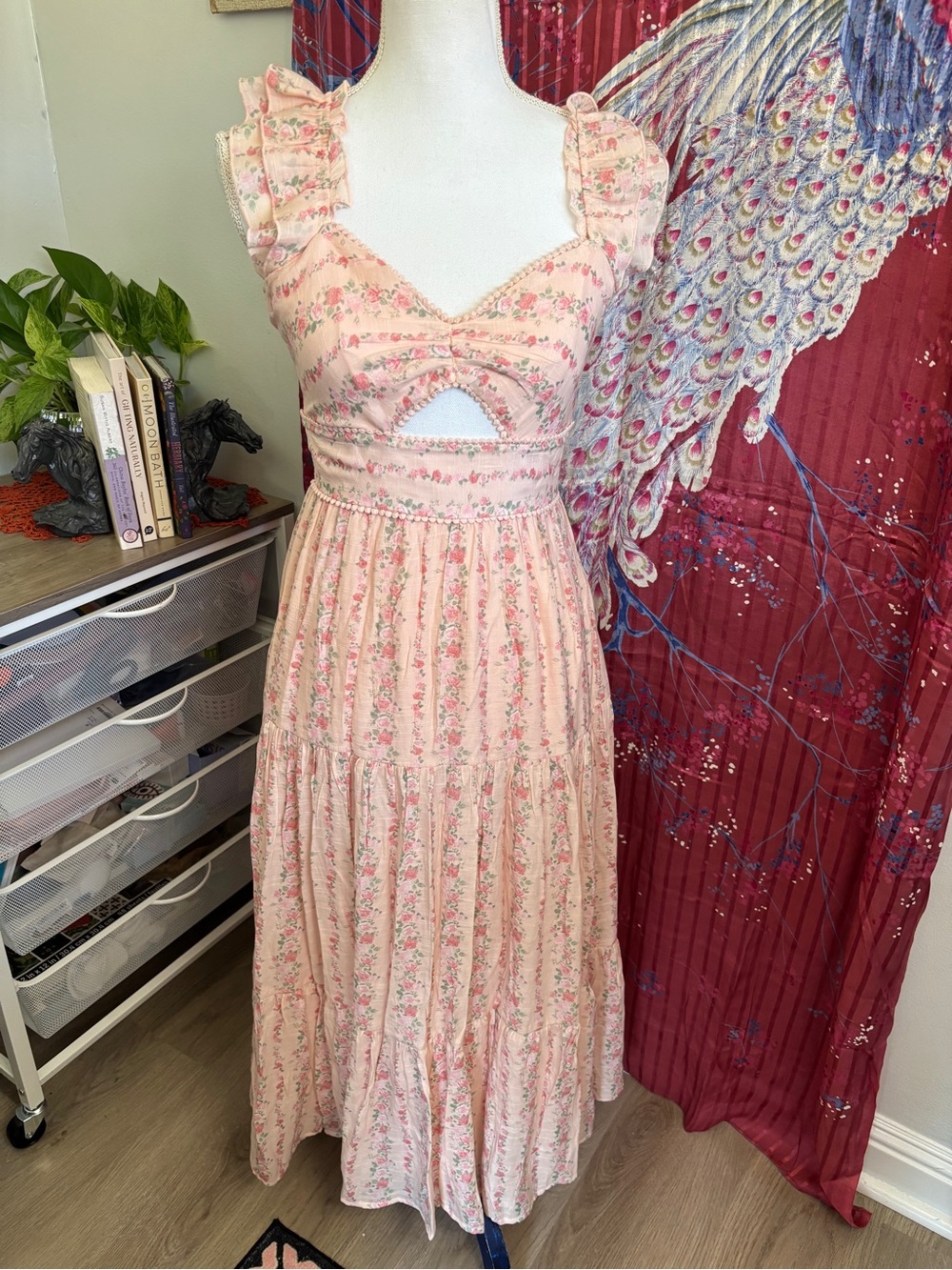 Trixxi Pink Floral Maxi Dress with Ruffle Straps